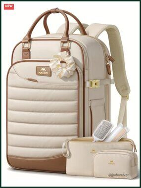 Quilted Underseat Travel Backpack with Hair Essentials Bag, 18x14x8, TSA